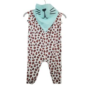 Cat & Jack Baby Leopard Print Jumper With Cat Whisker Bib Size 6-9M